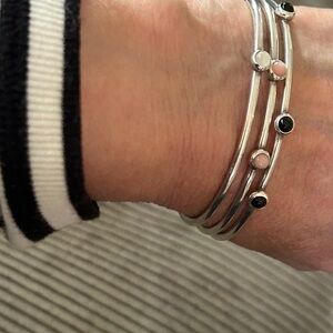 SOLD 3 qty Pandora Sterling Silver Bracelets with Onyx, Coral & Moonstone Cabs